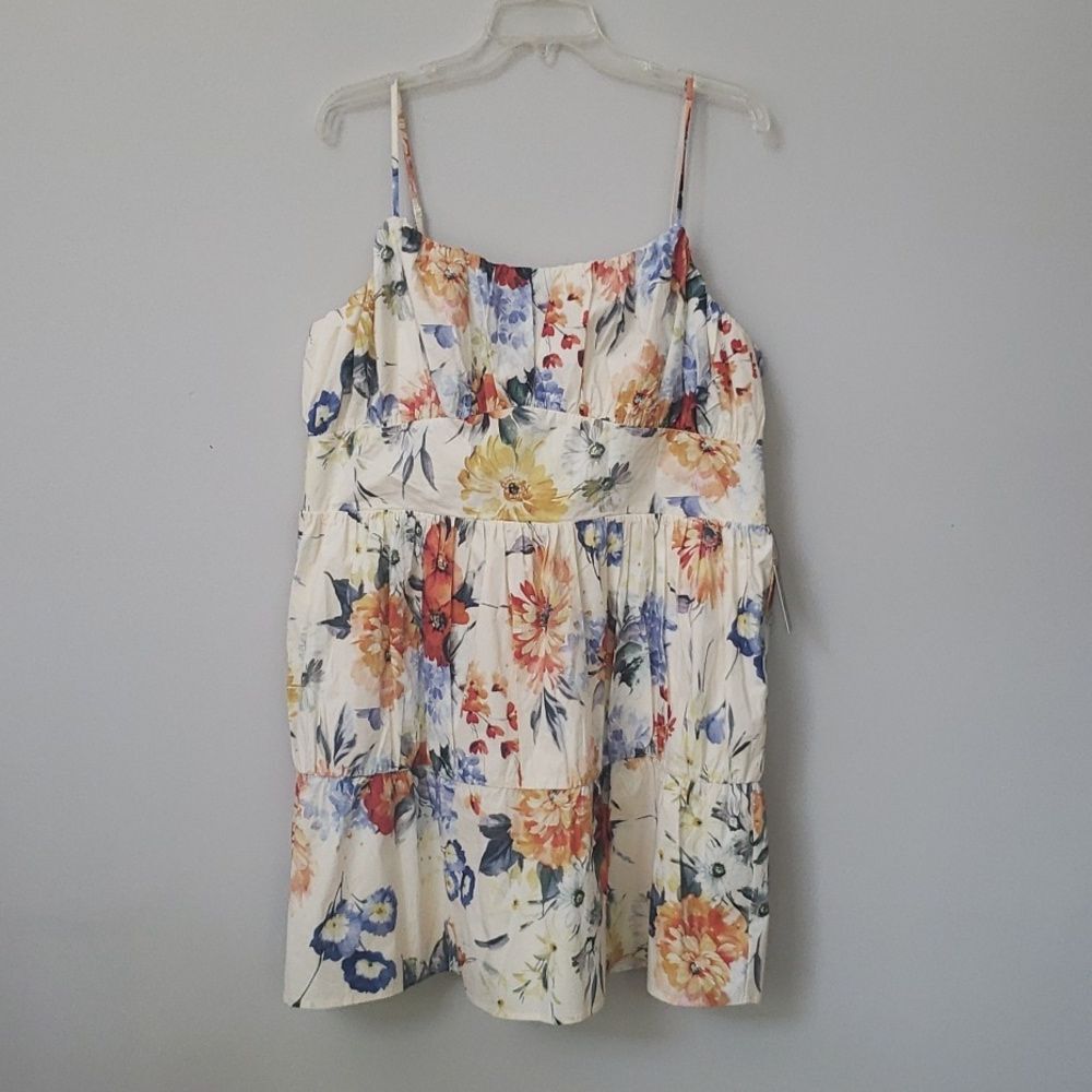 Express Dress Womens XL Fit & Flare Milkmaid Tiered Empire Waist Floral Garden